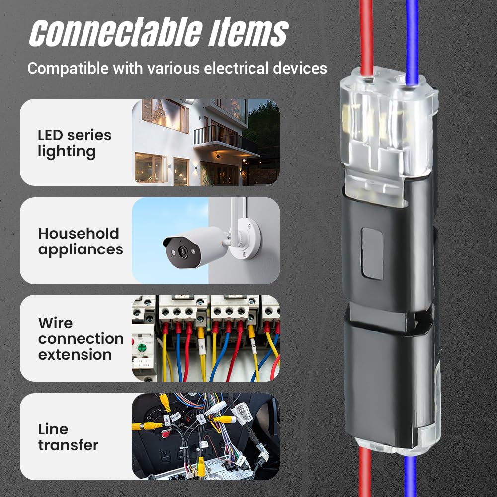 Double Wire Plug in Connector with Locking Buckle, Flame Retardant Locking Wire Quick Connectors, Suitable for Emergency Repairs, Home and Automotive Wiring, Easy to Use (30PCS) - Image 5
