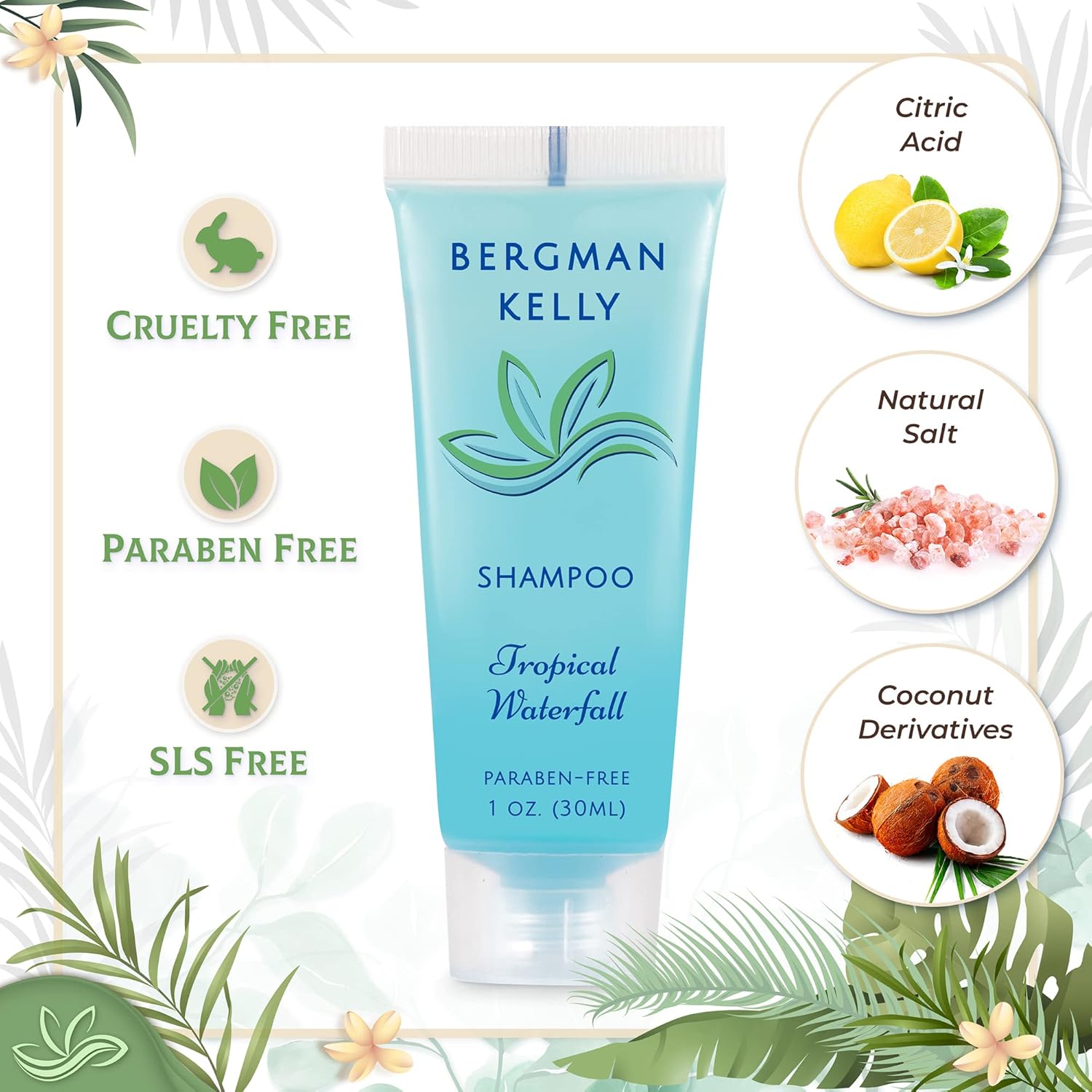 BERGMAN KELLY - Hotel Toiletries Bundle - Tropical Waterfall, 1 oz each, 125 Pieces - 5-Piece Set: 25 each Round Bar Soap, Shampoo, Conditioner, Body Lotion & Body Wash - Bulk Mini Guest Amenities - Image 2