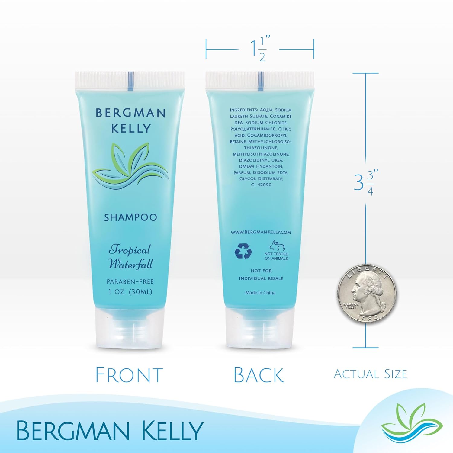 BERGMAN KELLY - Hotel Toiletries Bundle - Tropical Waterfall, 1 oz each, 125 Pieces - 5-Piece Set: 25 each Round Bar Soap, Shampoo, Conditioner, Body Lotion & Body Wash - Bulk Mini Guest Amenities - Image 3