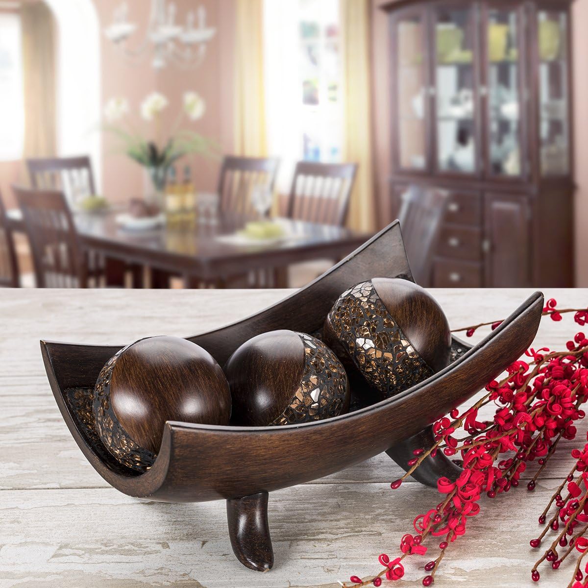 Creative Scents Schonwerk Brown Walnut Decorative Orbs for Bowls and Vase Fillers (Set of 3) Resin Sphere Balls for Living, Dining Room, Coffee Table Centerpiece Home Decor - Great Gift Idea - Image 3