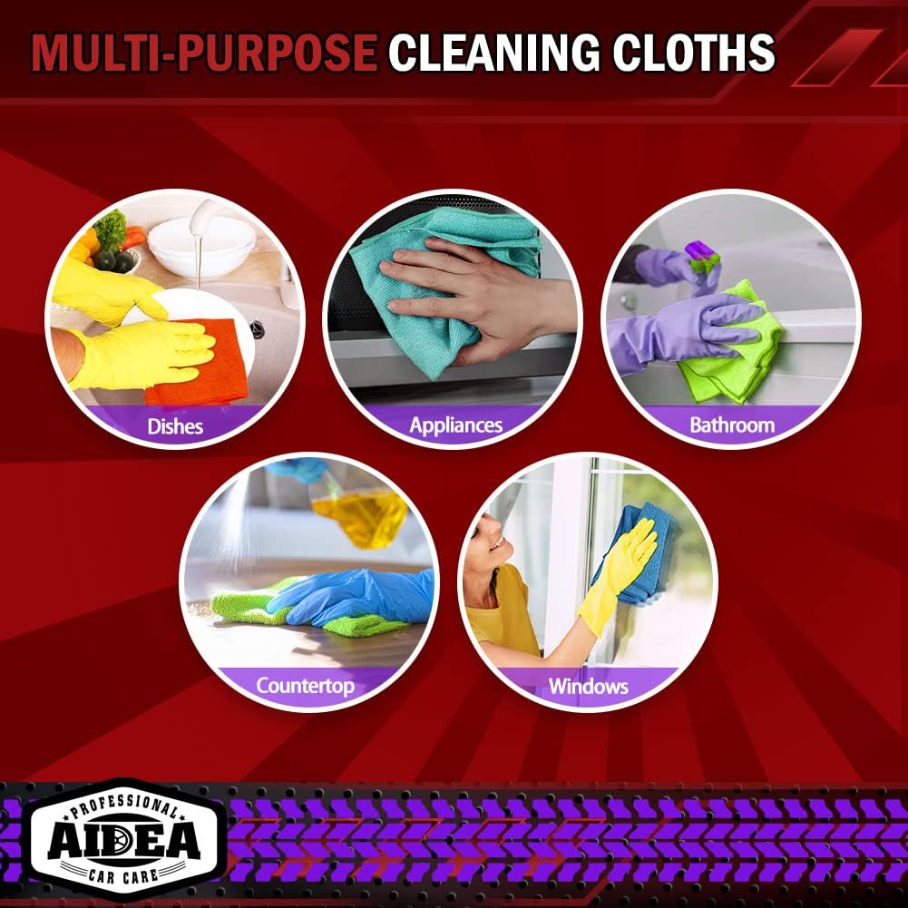 AIDEA Microfiber Cleaning Cloth 20PK, Microfiber Towels for Cars, Dusting Cloth Cleaning Rags for SUVs, House, Kitchen, Window, Workshops, Cleaning Supplies 12"×12" - Image 7