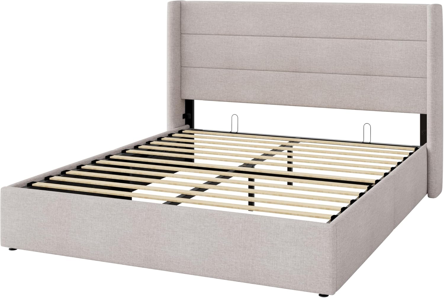 Allewie Full Size Lift Up Storage Bed, Modern Wingback Headboard, Hydraulic Support, No Box Spring Needed, Light Beige - Image 9