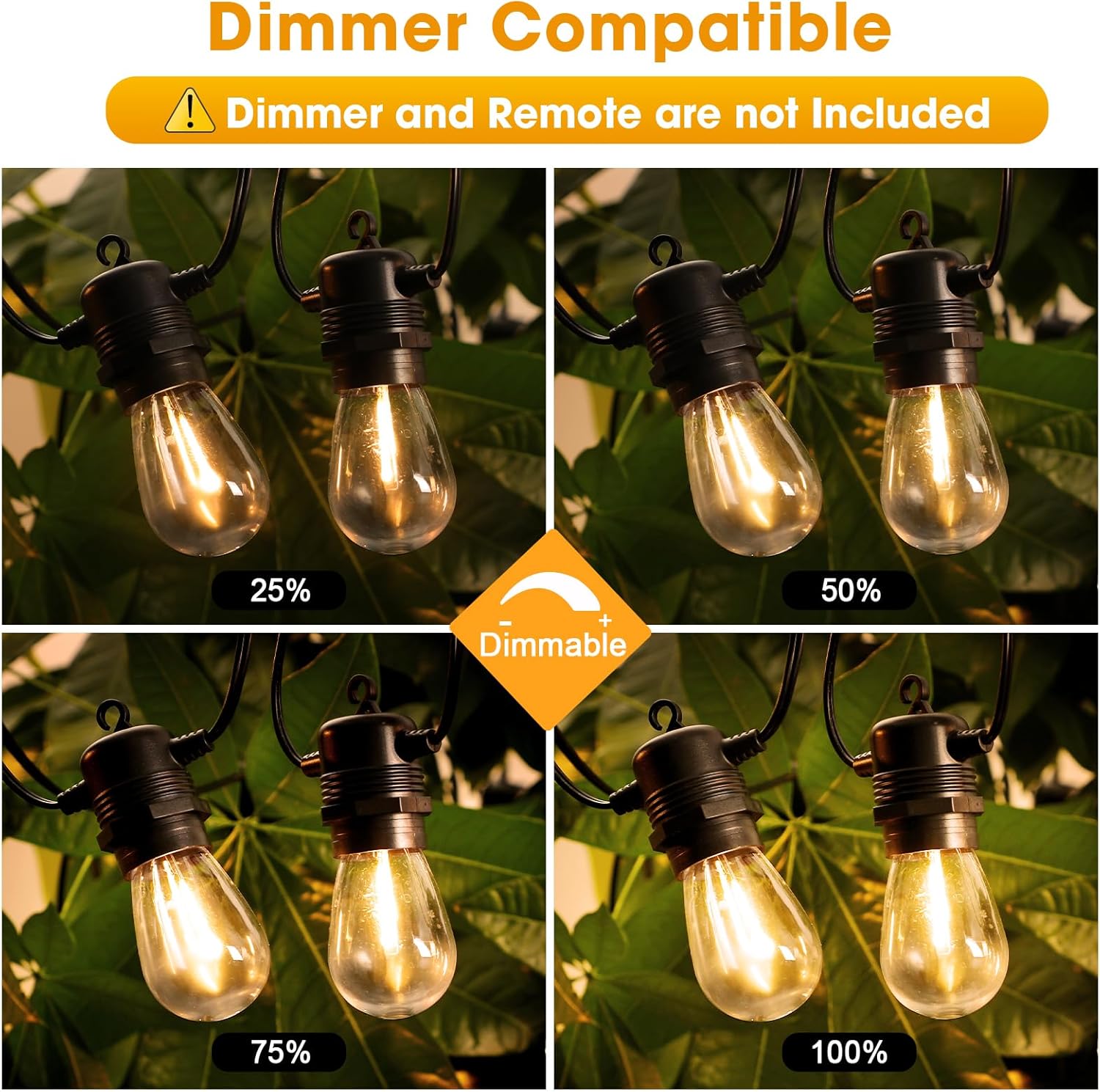 200FT(50FT*4) LED Outdoor String Lights Waterproof Patio Lights with 64 Shatterproof S14 Edison Bulbs(4 Spare), Dimmable Hanging Outdoor Light Connectable for Yard, Porch, 2700K Warm White - Image 3