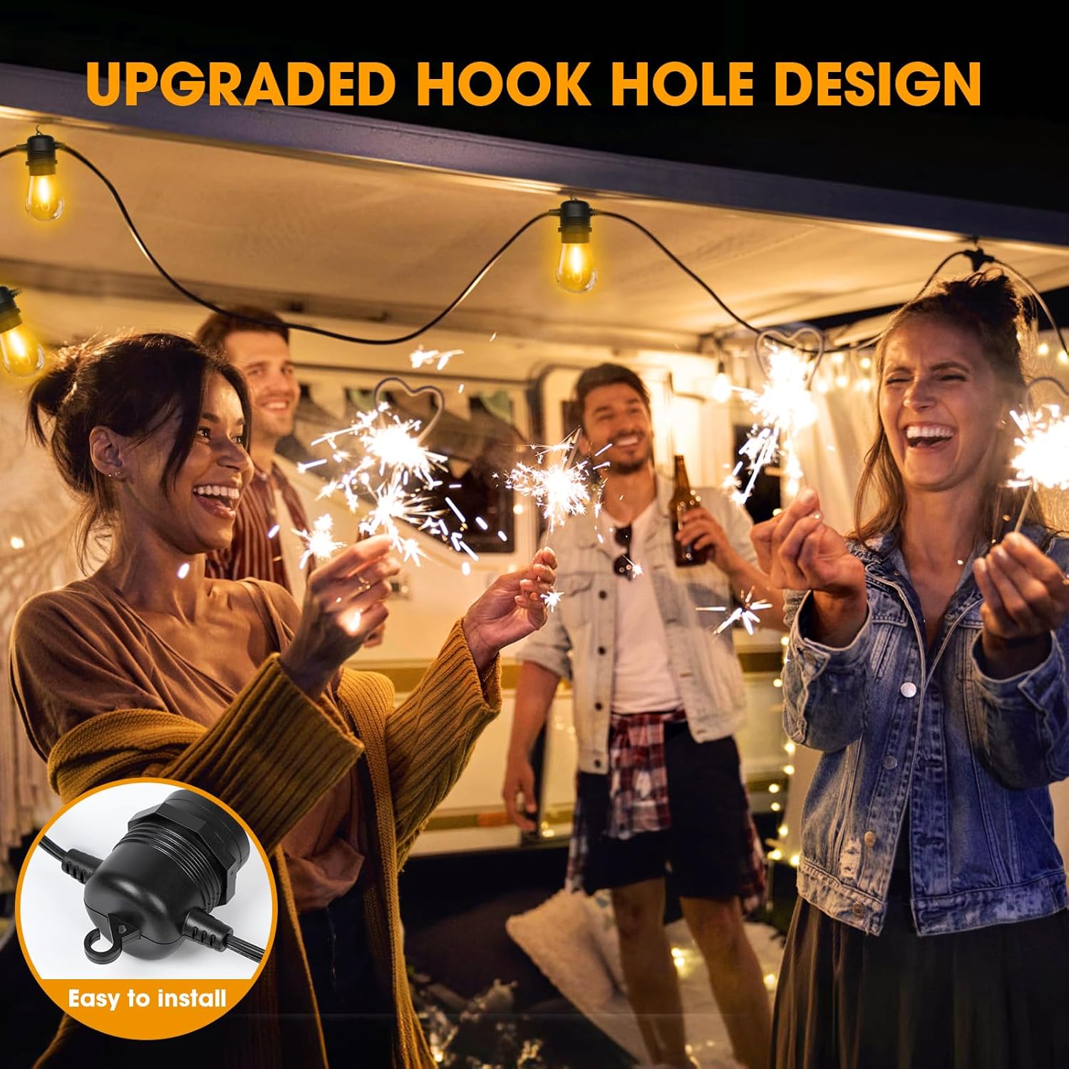 200FT(50FT*4) LED Outdoor String Lights Waterproof Patio Lights with 64 Shatterproof S14 Edison Bulbs(4 Spare), Dimmable Hanging Outdoor Light Connectable for Yard, Porch, 2700K Warm White - Image 4