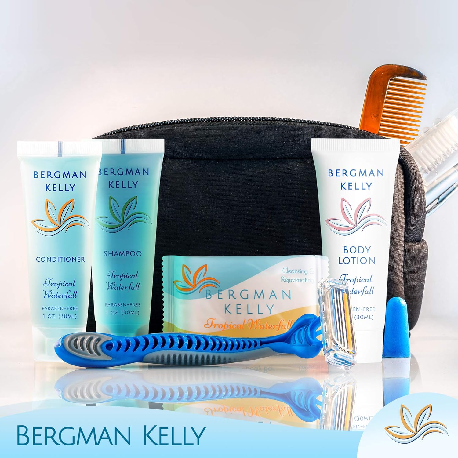 Bergman Kelly - Hotel Toiletries Bundle - Tropical Waterfall, 1 oz each, 100 Pcs - 4-Piece Set: 25 Rectangular Bar Soap, 25 Shampoo, 25 Conditioner & 25 Body Lotion - Bulk Mini Guest Amenities Supply - Image 7