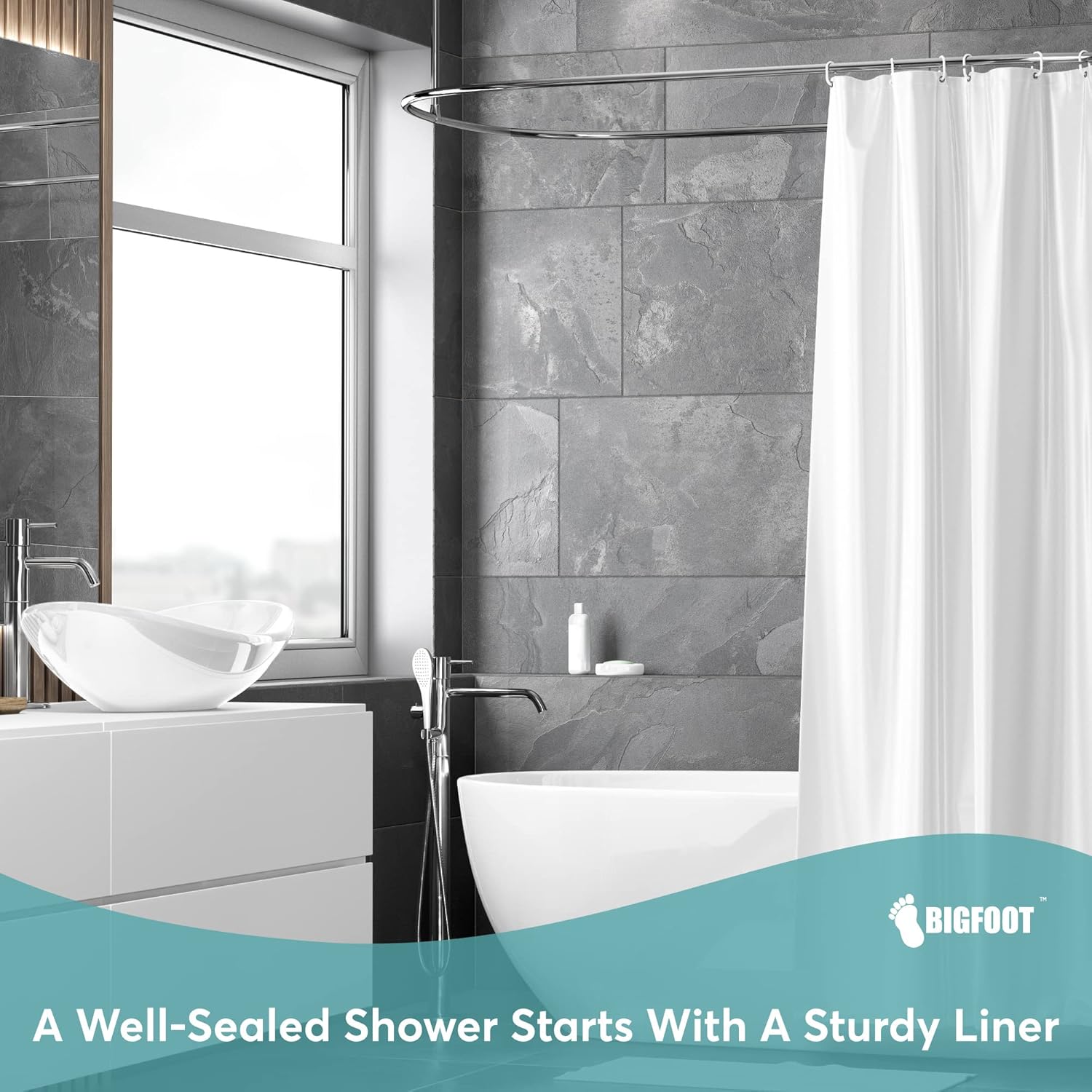 BigFoot Shower Curtain Liner – 72 x 72 PEVA Premium Shower Curtain with Rustproof Metal Grommet and 3 Magnetic Weights – Odor Free and Compatible with Standard Showers, Frosted - Image 2
