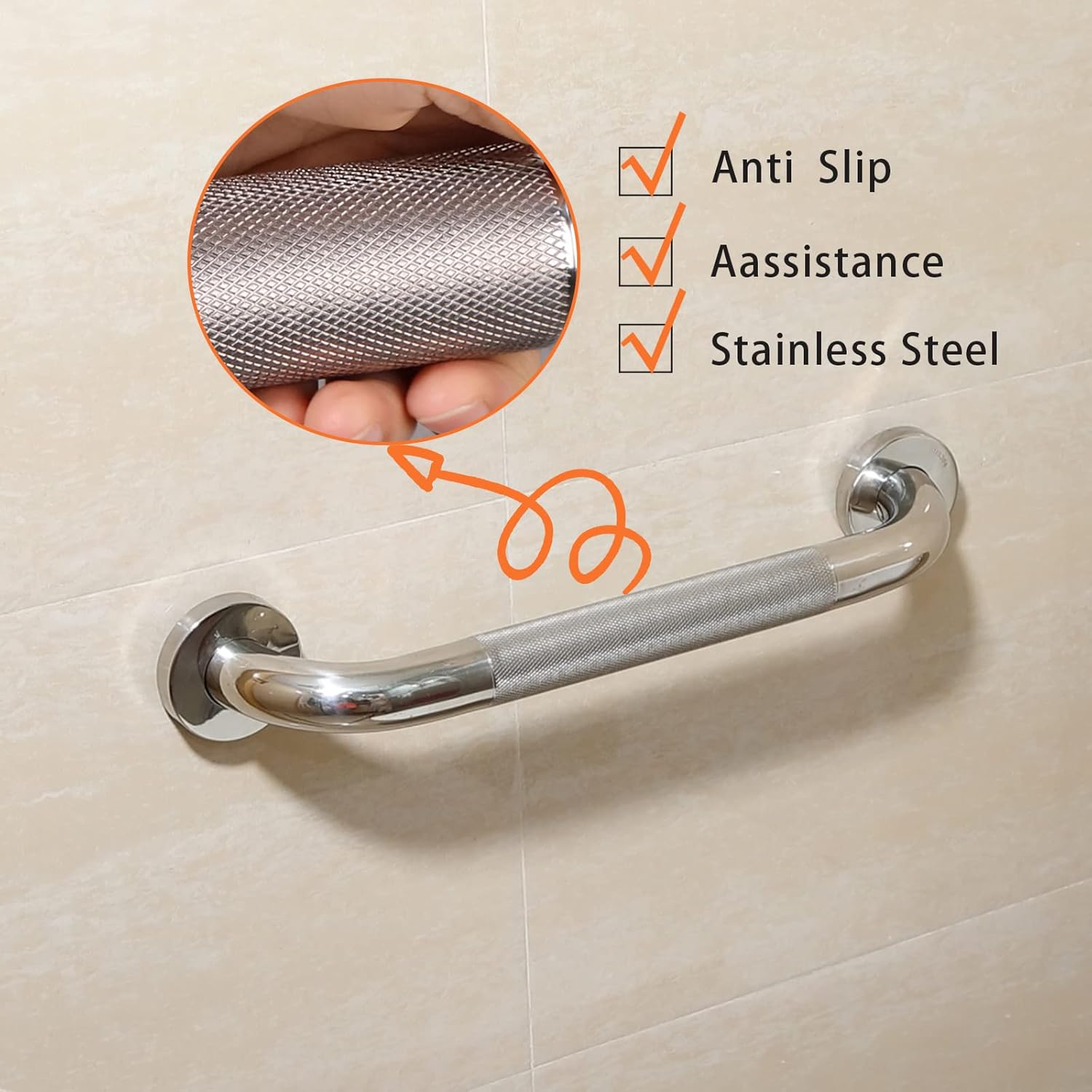 Shower Grab Bar, 2 Pack 24 Inch Bathroom Grab Bar, 304 Stainless Steel 1.25" Diameter Anti-Slip Handicap Grab Bar Support Shower Rail Senior Handrail Shower Safety Bar Handle - Image 4