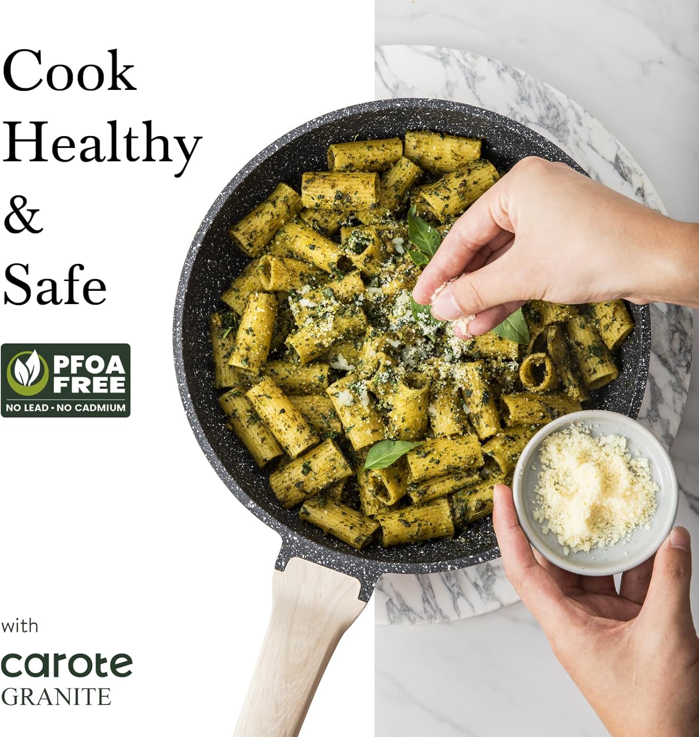 CAROTE Non Stick Frying Pan Skillet, Nonstick Granite Fry Pan with Glass Lid, Egg Pan Omelet Pans, Stone Cookware Chef's Pan, PFOA Free (Classic Granite, 10-Inch) - Image 4