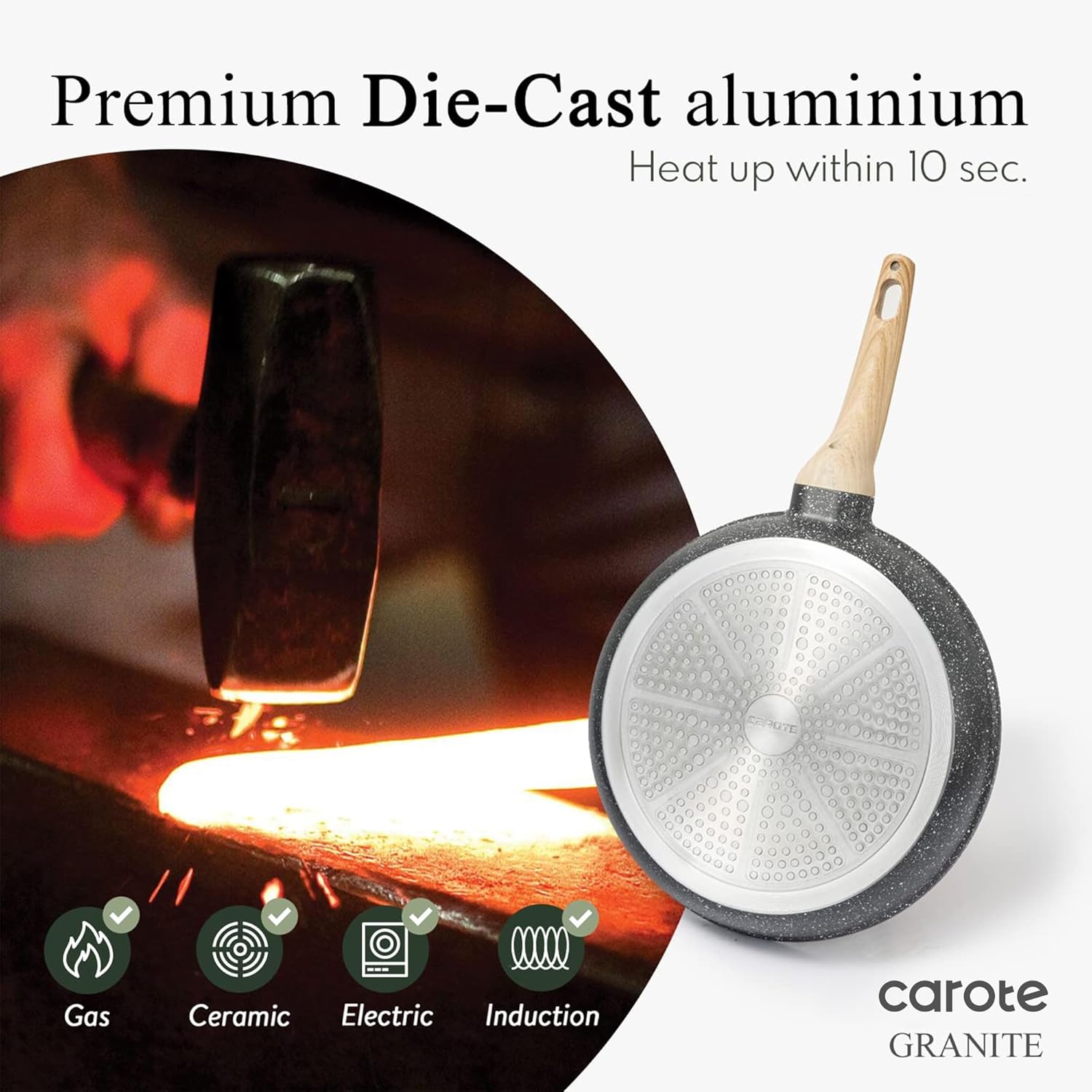 CAROTE Non Stick Frying Pan Skillet, Nonstick Granite Fry Pan with Glass Lid, Egg Pan Omelet Pans, Stone Cookware Chef's Pan, PFOA Free (Classic Granite, 10-Inch) - Image 7