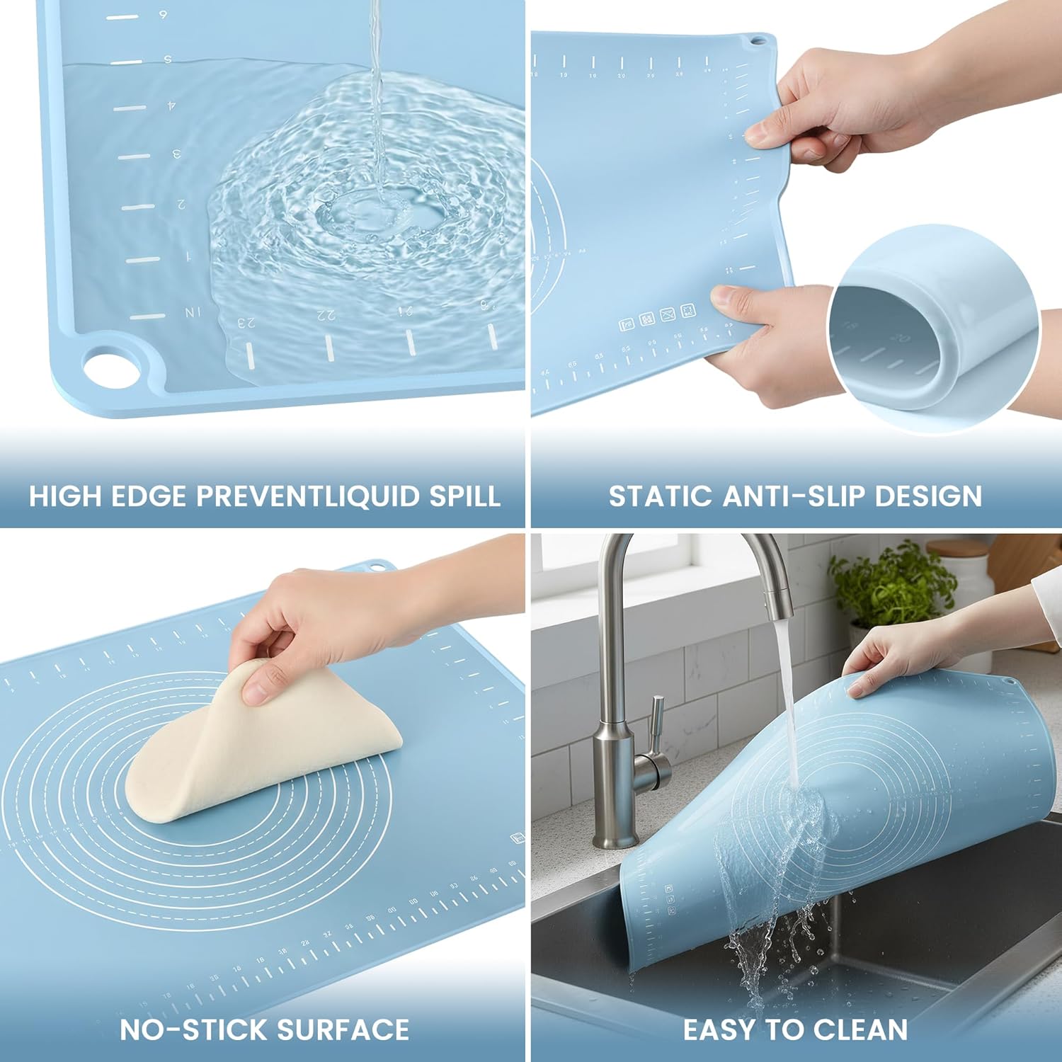 Silicone Baking Mat 32x24 Inches | Extra Thick Dough Rolling Mat with Measurements and Edge Heightening | Non-Stick Food Grade Pastry Mat for Pastry, Bread, Cookies, Pizza, Fondant & Pasta - Image 4