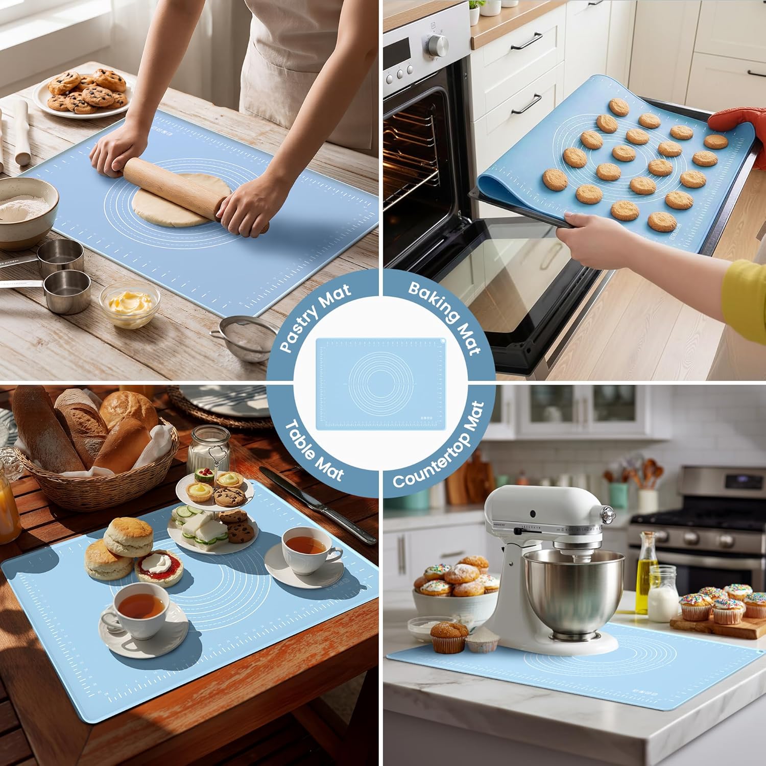 Silicone Baking Mat 24x16 Inches | Extra Thick Dough Rolling Mat with Measurements and Edge Heightening | Non-Stick Food Grade Pastry Mat for Pastry, Bread, Cookies, Pizza, Fondant & Pasta - Image 6