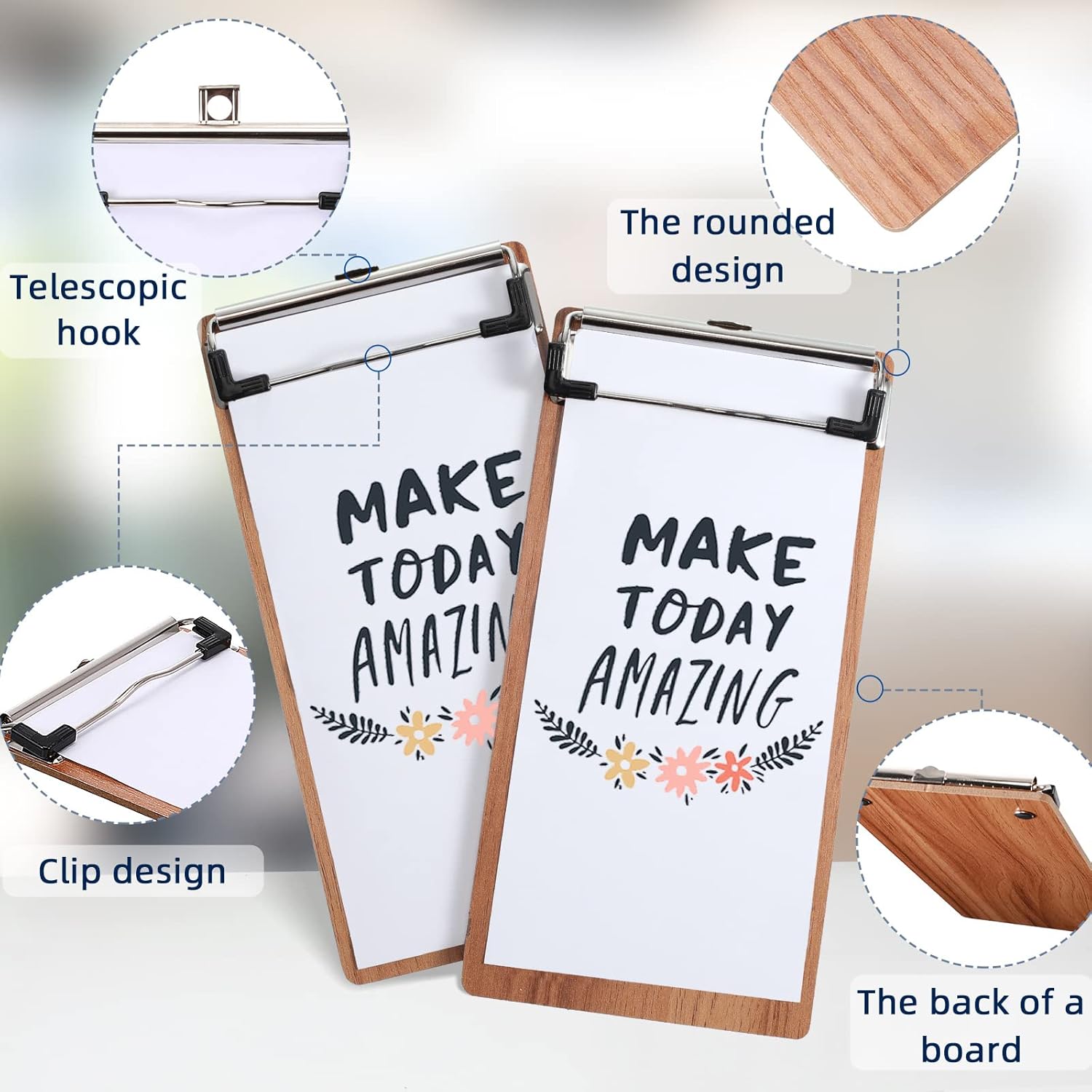 Epakh 20 Pcs Mini Clipboard Small Clipboards Wooden Half Page Clipboard Wood Check Presenters Kids Clipboards for Restaurant School Waitress Guest Server Books Menu Holder, 8 x 4 Inch - Image 2