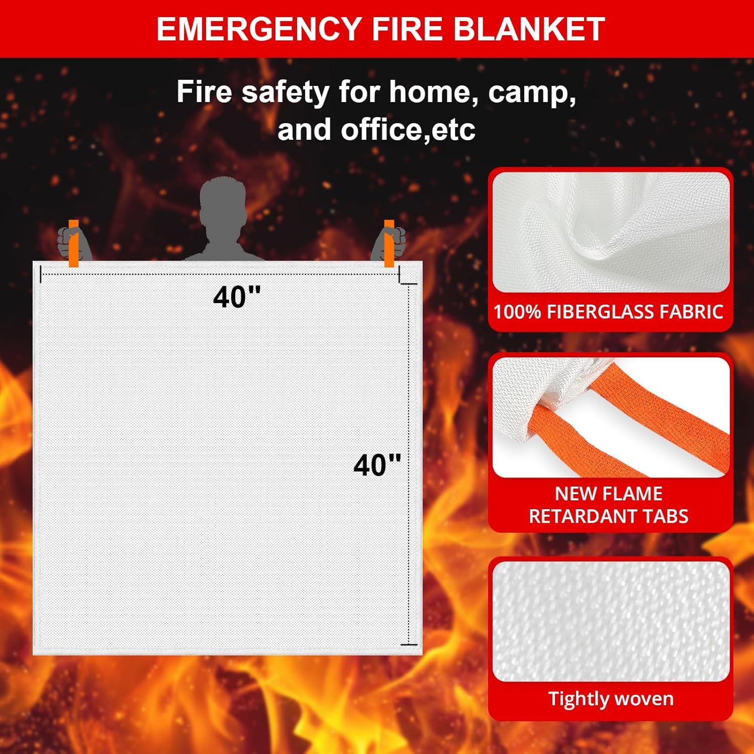 SecuCaptain Emergency Fire Blanket for Home and Kitchen - 4 Pack 40"x40" Flame Suppression Fiberglass Fire Blankets for House Camping Car Office Warehouse Survival Safety - Image 3