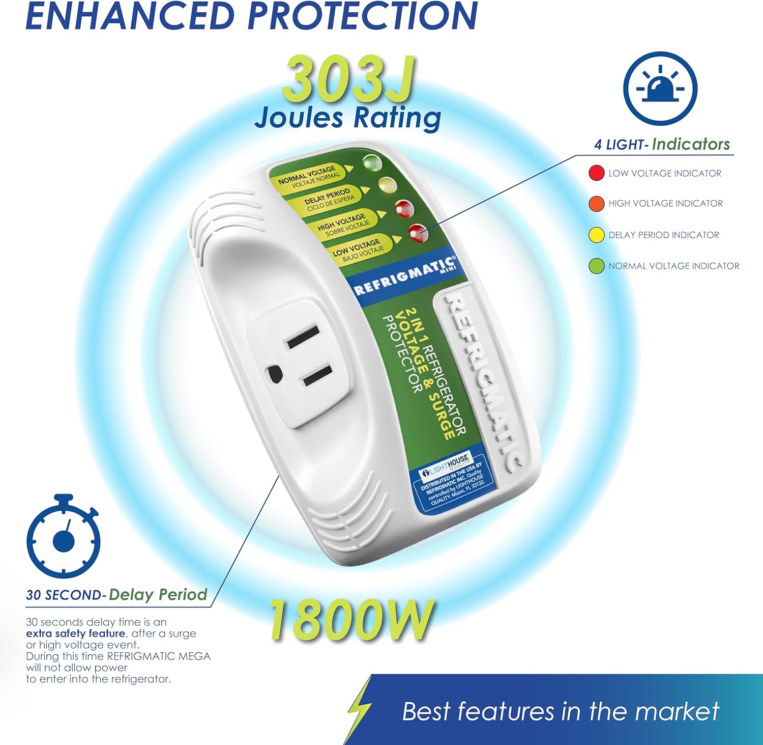 WS-36300 Electronic Voltage & Surge Protector for Refrigerators Up to 27 cu. ft. Protect Your Refrigerator Against High and Low Voltage, Brownouts and Spikes. - Image 3