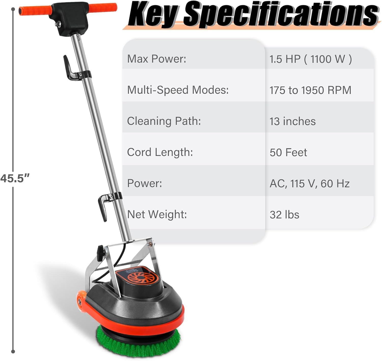 Commercial Floor Scrubber Machine, 13" Heavy Duty Orbital Floor Cleaner Buffer and Polisher- Deep Cleaning Hard Floors and Carpets with Ease, 3 Brushes & 3 Cleaning Pads, Orb-6 - Image 2