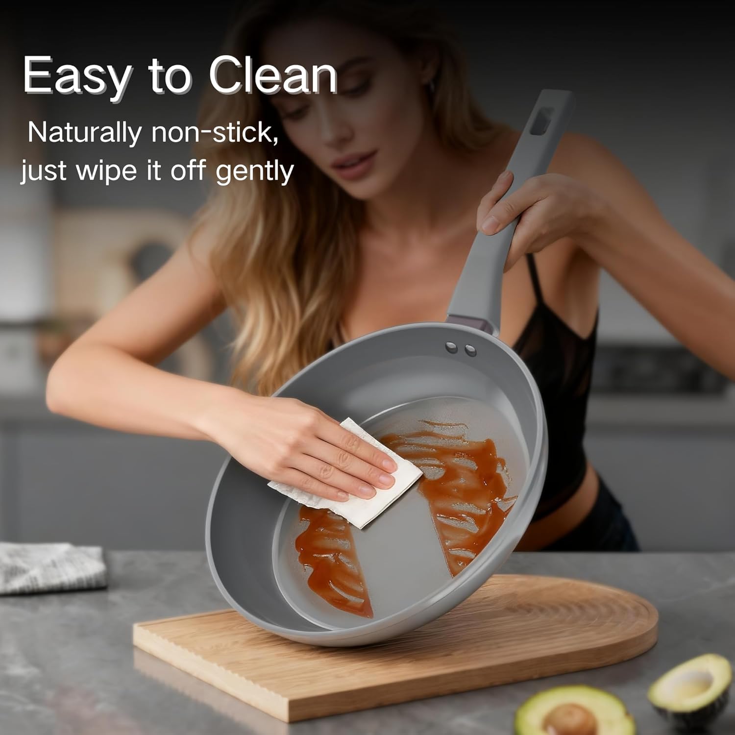 Sanho Diamond-Titanium Ceramic Nonstick Fry Pan Set, 10in & 12in Frying Pans, PFAS PFOA PTFE Free, Dishwasher Safe & Induction Compatible Cookware with Cool-Touch Handle, Gray - Image 6