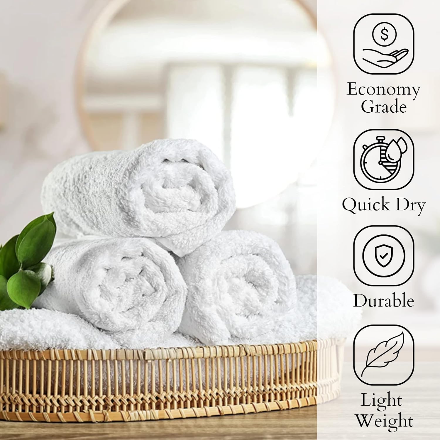 GOLD TEXTILES Bulk Pack 60 Pcs (5 Dozen) White Economy 15x25 Inches Basic Hand Towel - 2.25 lb/dz - Image 2