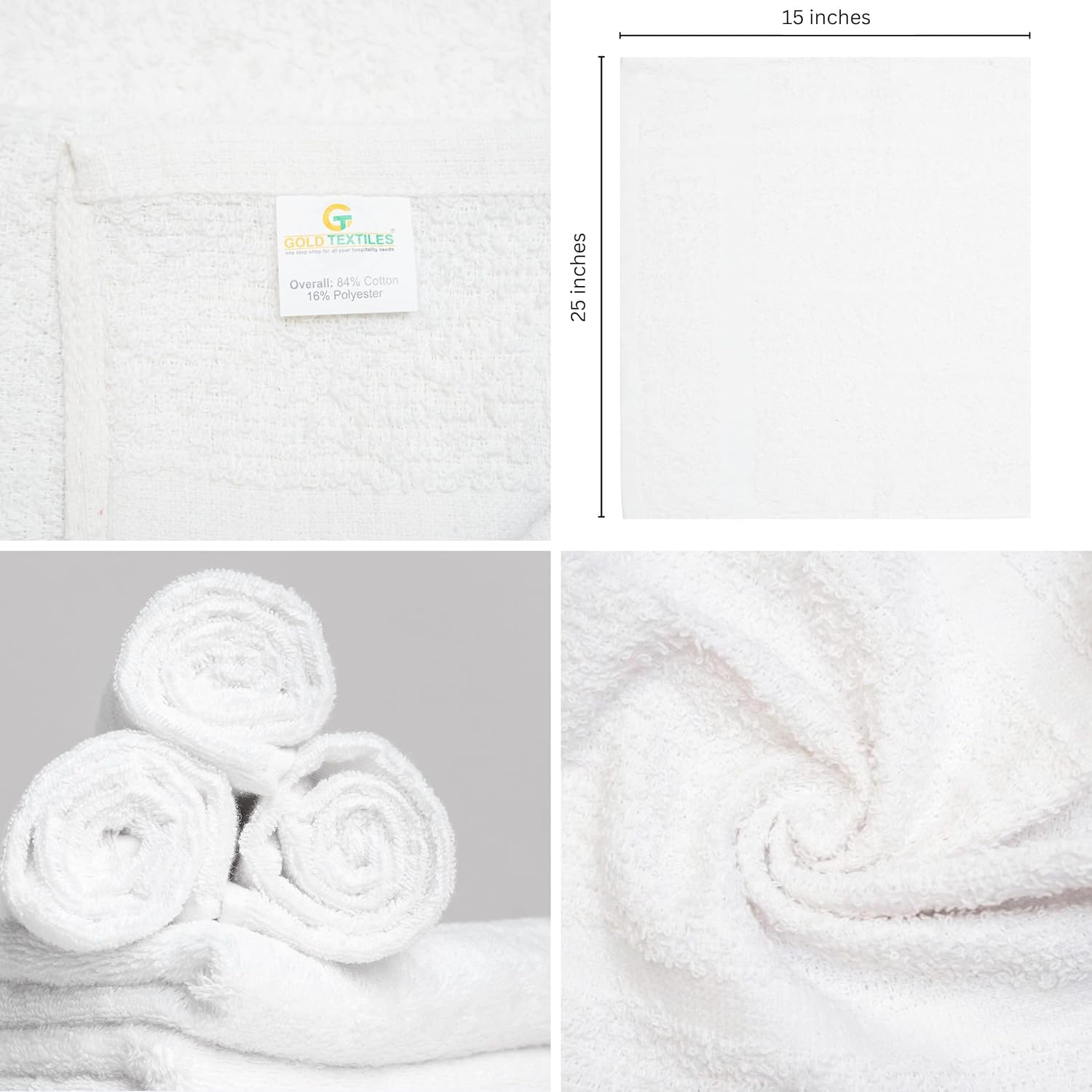 GOLD TEXTILES Bulk Pack 60 Pcs (5 Dozen) White Economy 15x25 Inches Basic Hand Towel - 2.25 lb/dz - Image 3