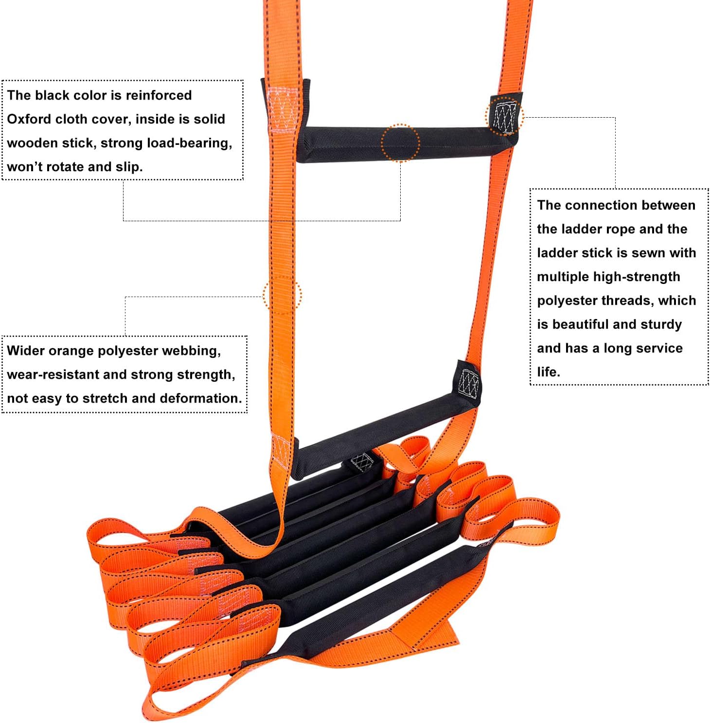 Fire Escape Ladder with 2 Heavy Hooks, 26.5 Feet Emergency Fire Ladder for 2-3 Story Homes, Reusable Safety Rope Ladders for Window Balcony Railing Treehouse, Orange - Image 4