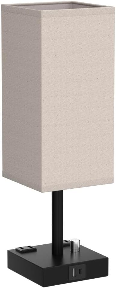 aooshine Fully Dimmable Nightstand Lamps Set of 2 - Table Bedside Lamp with USB C+A Charging Ports & 2 AC Outlets, Square Lamp Sets Linen Fabric Shade for Bedroom Living Room(Bulb Included) - Image 4