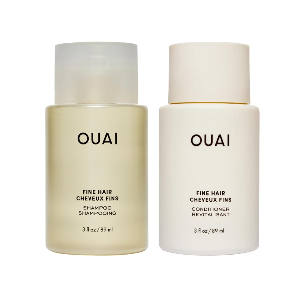 OUAI Fine Hair Shampoo & Conditioner Set, Travel Size - Volumizing Shampoo & Conditioner - With Strengthening Keratin, Biotin & Chia Seed Oil - Sulfate, Paraben & Phthalate Free (3 Oz)