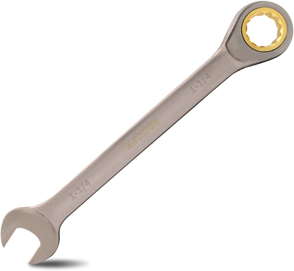 Meccion Combination Wrench 1-1/4 Inch SAE Open End Ratcheting Wrench - Industrial Grade Gear Spanner with Grey Nickle Plated
