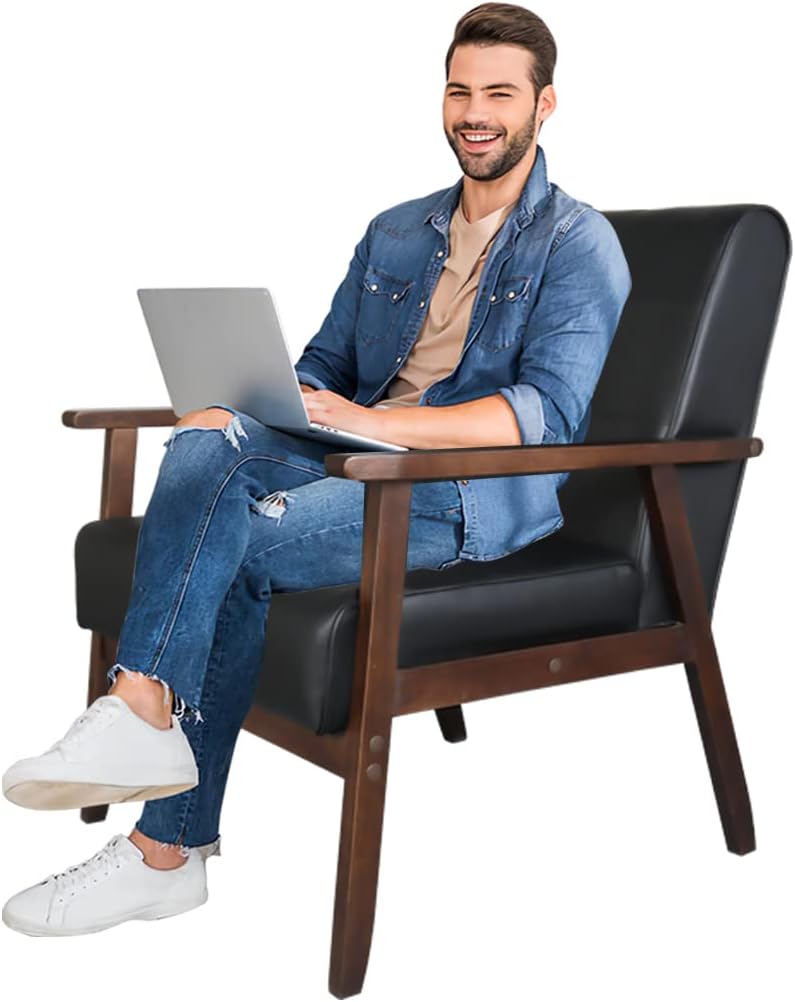 AODAILIHB Leather Sofa Couch Set 2 Accent Chairs & 1Loveseat Black Faux Leather Loveseats Mid Century Modern Office Couch for Small Space Waiting Room Living Room Furniture (3, Black) - Image 7