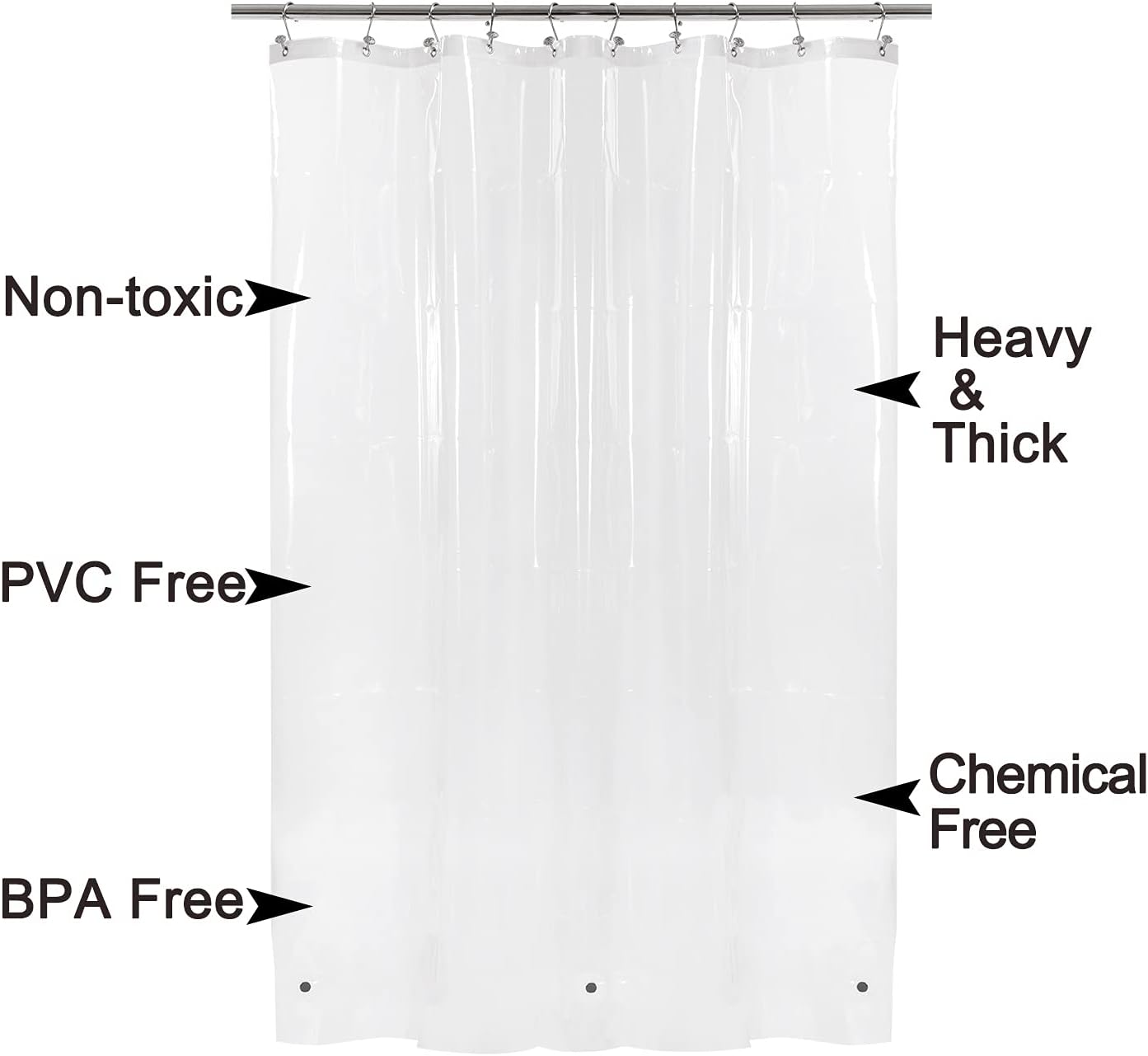 Barossa Design Extra-Long Shower Curtain with 84 inches Height (72x84),PEVA - Waterproof,Eco-Friendly, Non-Toxic, Odorless, PVC Free, Metal Grommets (Clear) - Image 4