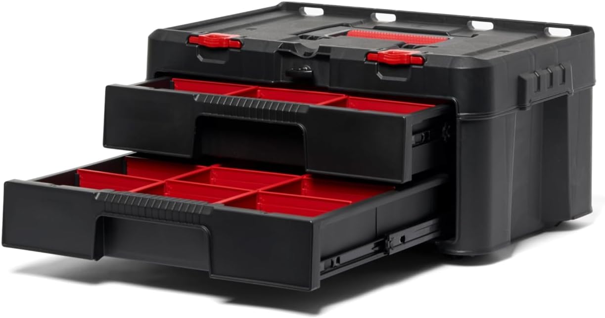 Keter Stack-n-Roll 2.0 Modular Tools Organizer for Garage Storage and DIY, 3 Piece Resin Rolling Tool Box System for Small Parts, Black - Image 8