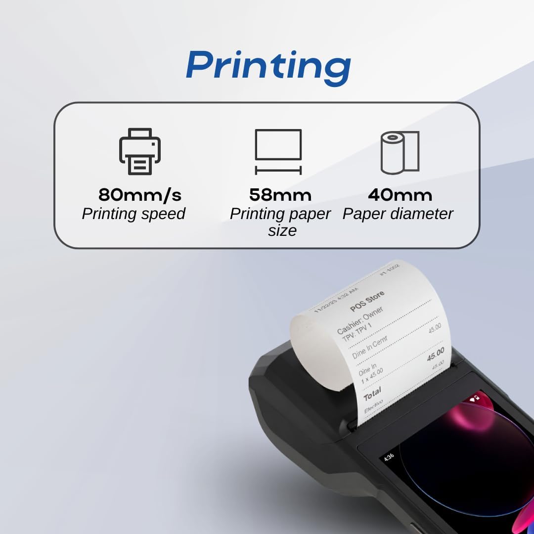 POS Android 14 Receipt Printer Android 14 and 58mm High Speed Thermal Printer 5.5’ Touch Screen. Handheld Point of Sale with NFC + Professional Barcode Scanner. 4G Network, 3GB Ram+32GB ROM - Image 8