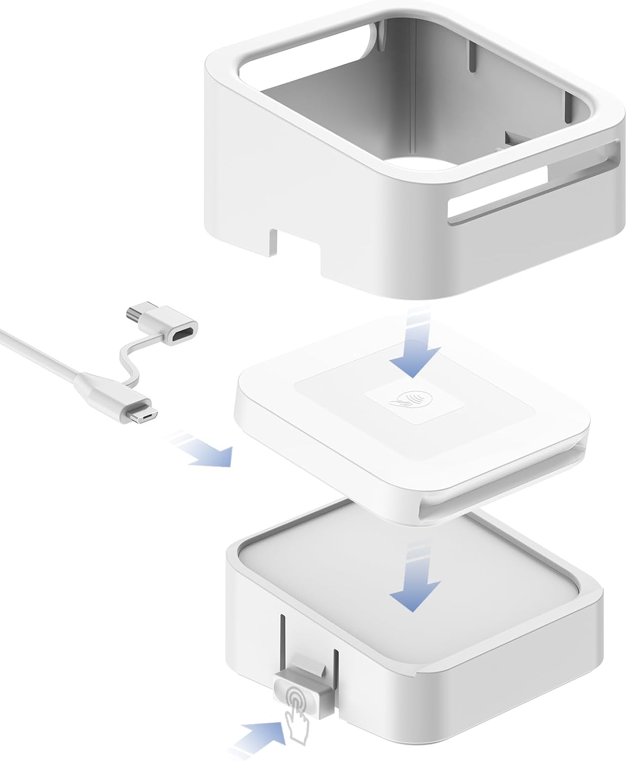 Credit Card Dock for Square Reader 1st and 2nd,Beautiful and Compact Case for Square Reader, Support Anti-Sleep Button, One Click to Turn On(Cable and Wall Charger Included, No Reader) White - Image 5