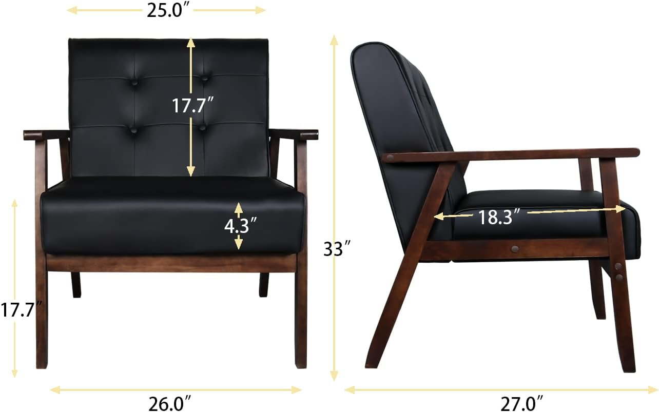 AODAILIHB Leather Sofa Couch Set 2 Accent Chairs & 1Loveseat Black Faux Leather Loveseats Mid Century Modern Office Couch for Small Space Waiting Room Living Room Furniture (3, Black) - Image 2