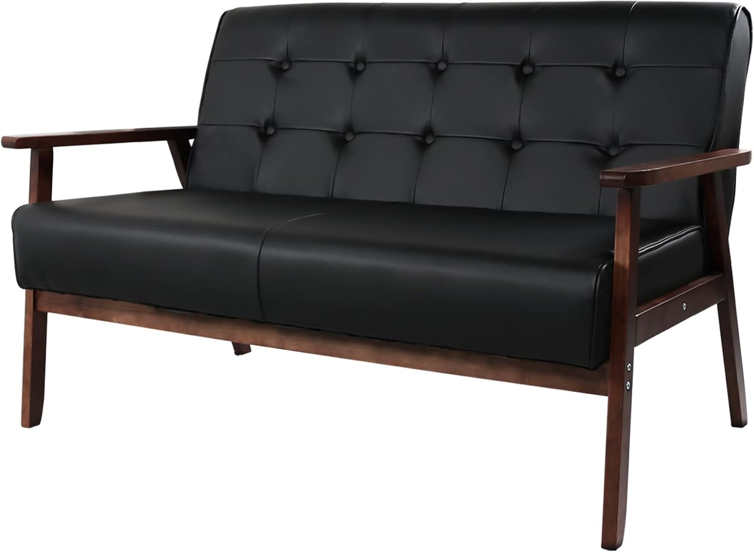AODAILIHB Leather Sofa Couch Set 2 Accent Chairs & 1Loveseat Black Faux Leather Loveseats Mid Century Modern Office Couch for Small Space Waiting Room Living Room Furniture (3, Black) - Image 4