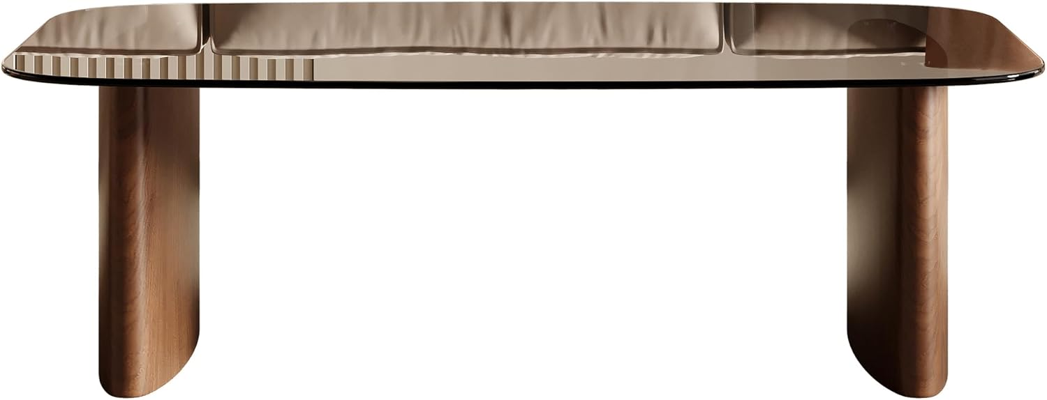 Modern Glass Coffee Table, Coffee Table for Living Room,Tempered Glass-top with Sturdy Wooden Base, Modern Coffee Tables for Small Space, Apartment, Office, Minimalist Design (Walnut) - Image 8