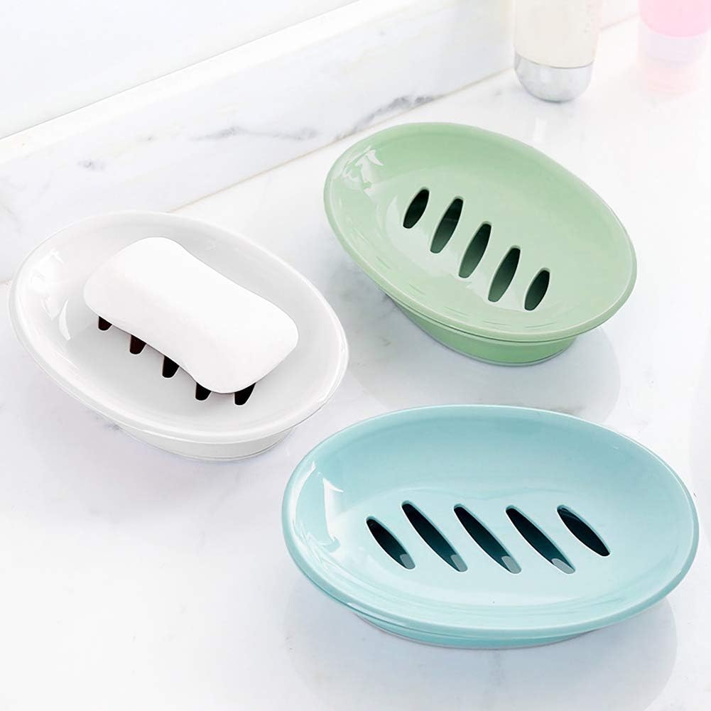 WYOK 2-Pack Soap Dish with Drain Plastic Sponge Holder Easy Cleaning Soap Saver Tray Caddy Keep Dry Stop Mushy for Shower Bathroom Kitchen(White) - Image 2