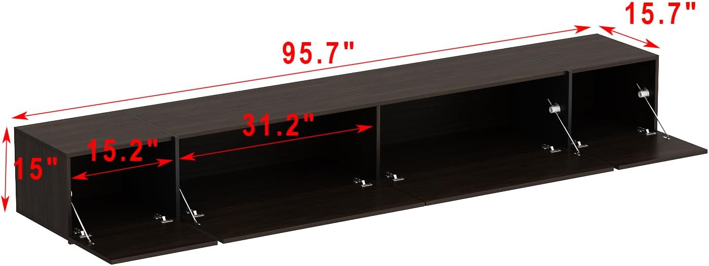 AIEGLE 95.1" W TV Stand with 4 Flip-Down Drawers, Modern Entertainment Center with Storage, Media Console Table TV Cabinet, Dark Brown - Image 2