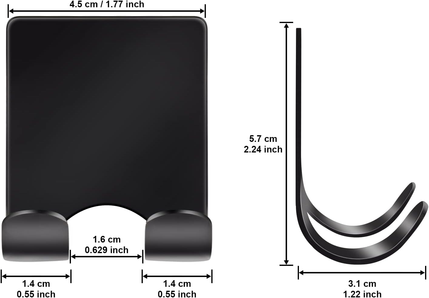 Diesisa Razor Holder 304 Stainless Steel for Shower + Adhesive Sticky Heavy Duty Waterproof Wall Hooks, Premium for Hanging Towels, Coat, hat (2+2 Pack) - Black - Image 6