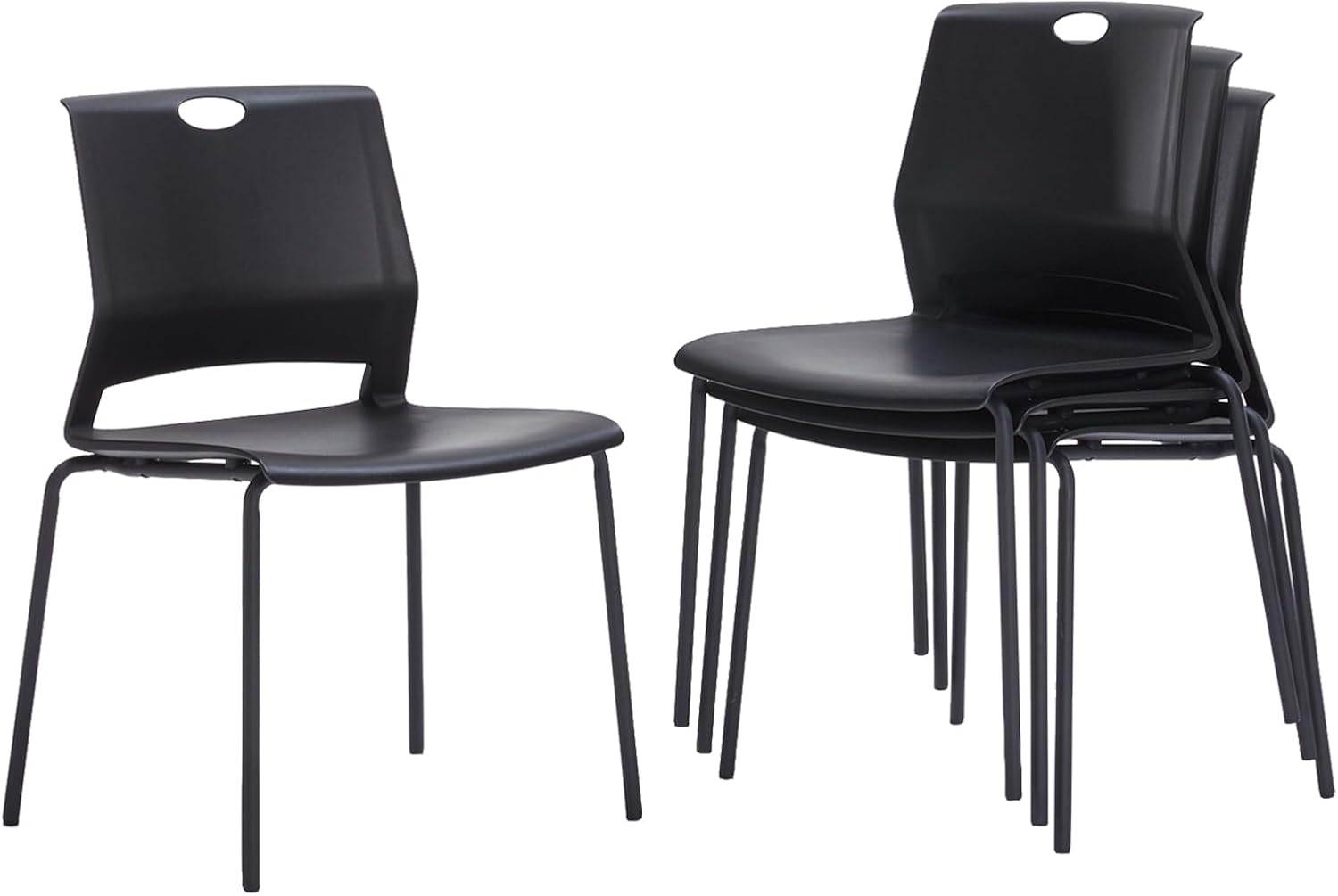 Sidanli Black Stacking Chairs Set of 4, Plastic Stackable Chair for Office Conference Waiting Break Room