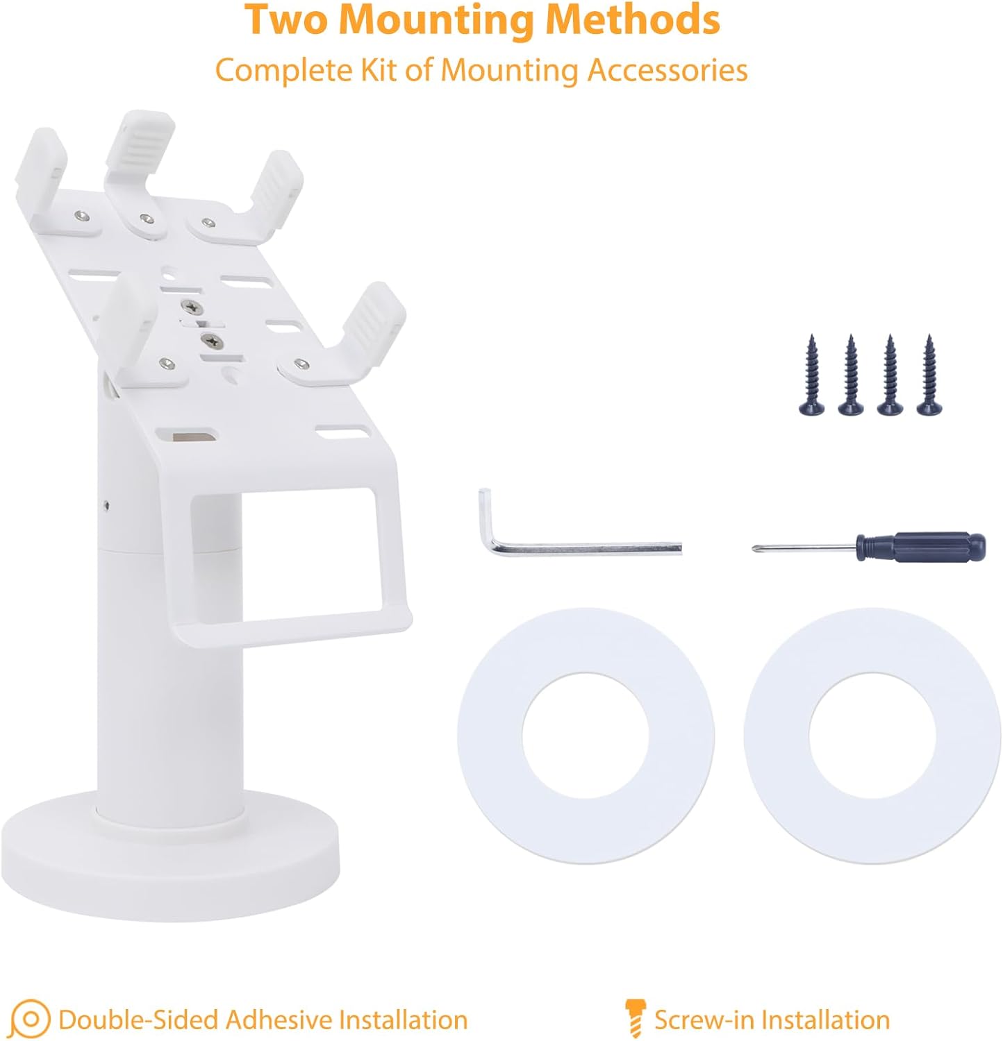 Universal Square POS Machine Terminal Stand, Adjustable Square Credit Card Reader POS Stand, 7" Tall Swivel and Tilt Terminal Holder with Complete Kit, Screw-in and Adhesive, White - Image 7