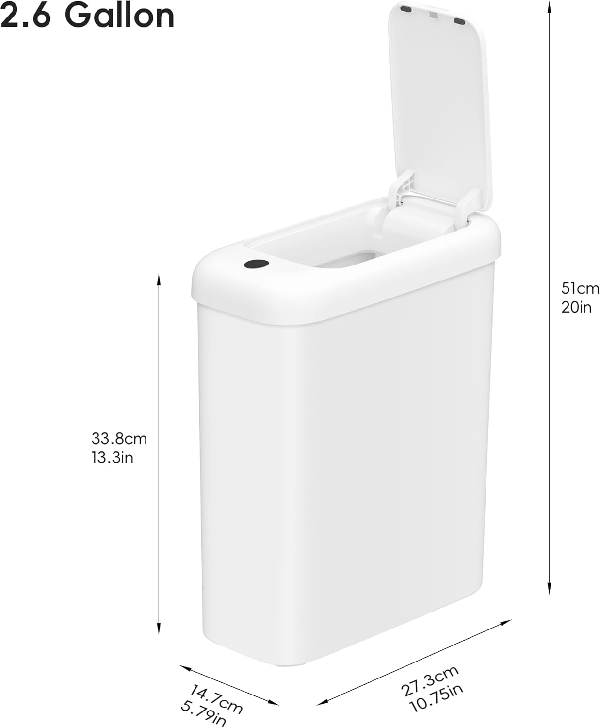 EKO Automatic Bathroom Trash Can with Lid, 2.6 Gallon Slim Touchless Garbage Can, Waterproof Motion Sensor Trash Bin for Bathroom, Office, Kitchen, White - Image 2