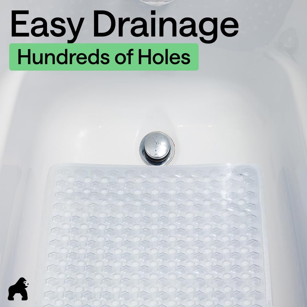 GORILLA GRIP Patented Bath Tub Shower Mat, Machine Washable Bathtub Floor Liner Mats, Suction Cups and Drain Holes to Keep Tubs Clean, Soft on Feet, Bathroom Essentials, 35x16 Inch, Clear - Image 7