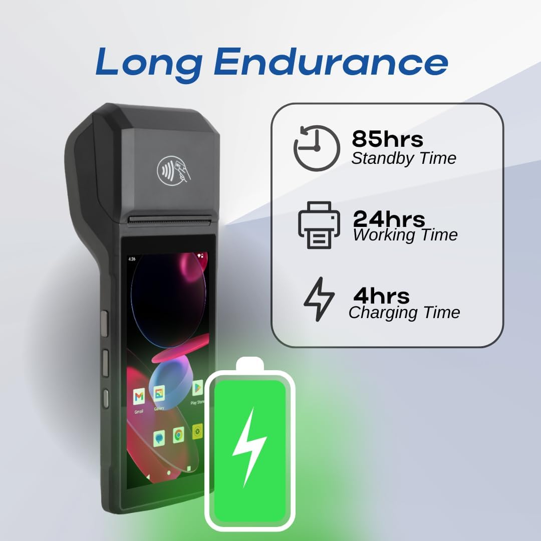 POS Android 14 Receipt Printer Android 14 and 58mm High Speed Thermal Printer 5.5’ Touch Screen. Handheld Point of Sale with NFC + Professional Barcode Scanner. 4G Network, 3GB Ram+32GB ROM - Image 5