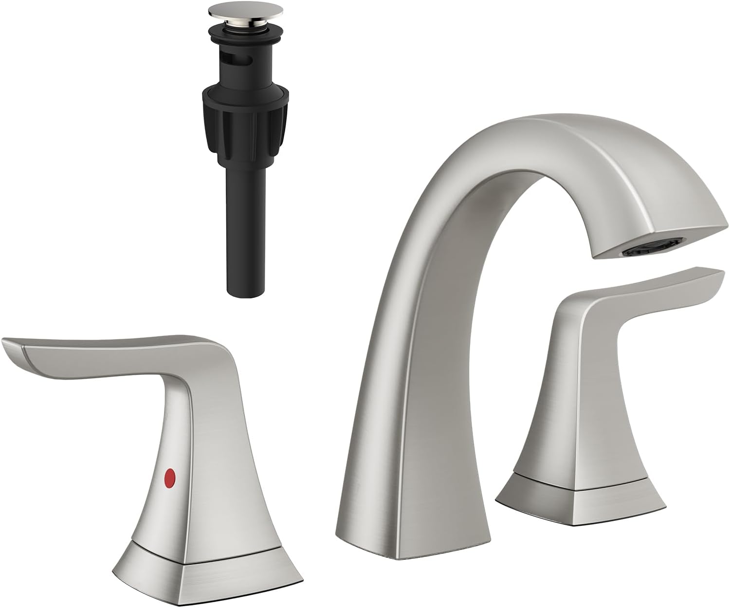 VXV Brushed Nickel Bathroom Faucet Widespread 8 Inch, 3 Hole Vanity Sink Faucet with Pop-Up Drain & Pre-Attached Supply Lines for Easy DIY Installation, Faucet for Bathroom Sink, RV
