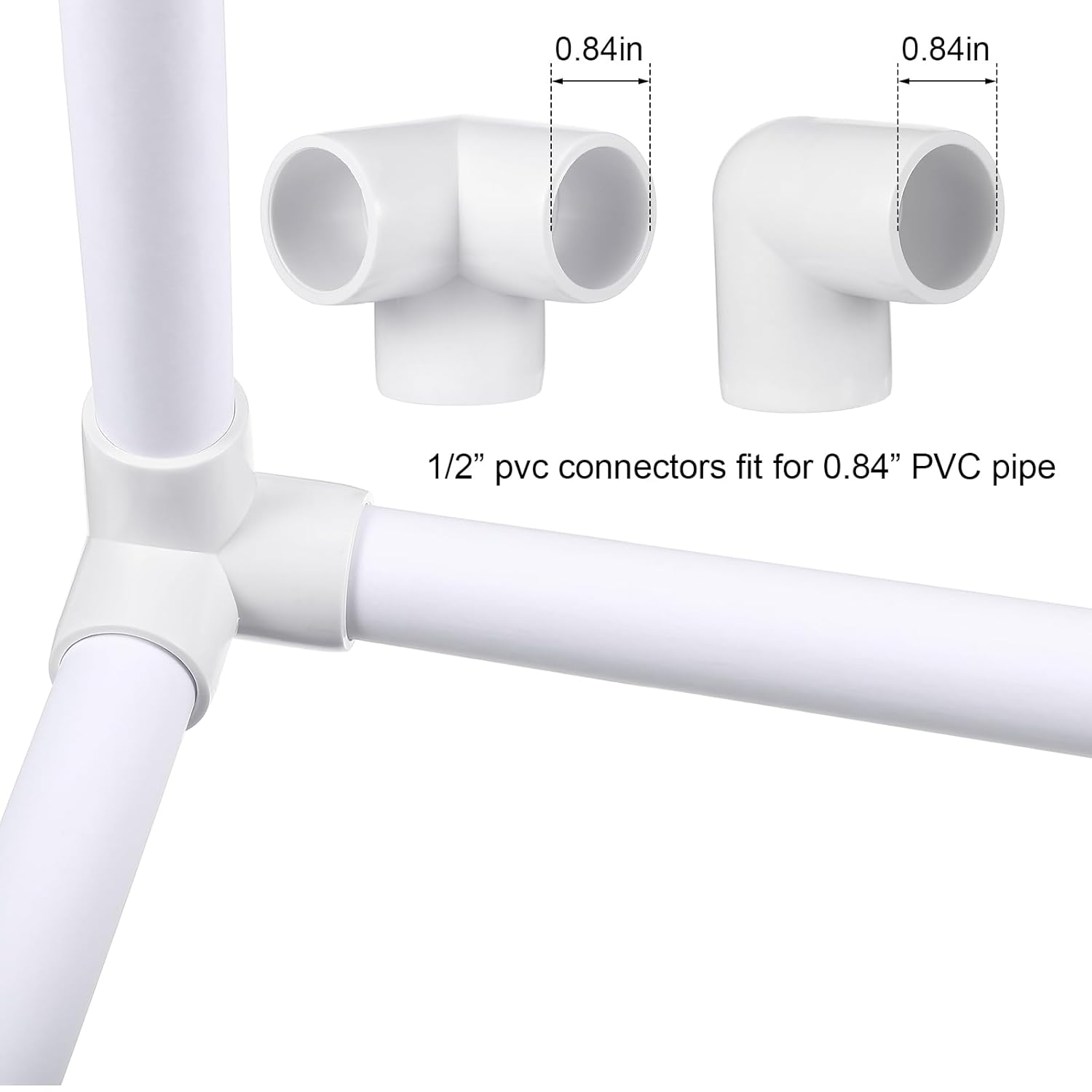Xuniea 42 Pieces 1/2 Inch PVC Pipe Fittings Elbow Set Tent Connection Tee Heavy Duty PVC Elbow Fittings for Greenhouse Shed Pipe, Furniture Build and More - Image 4