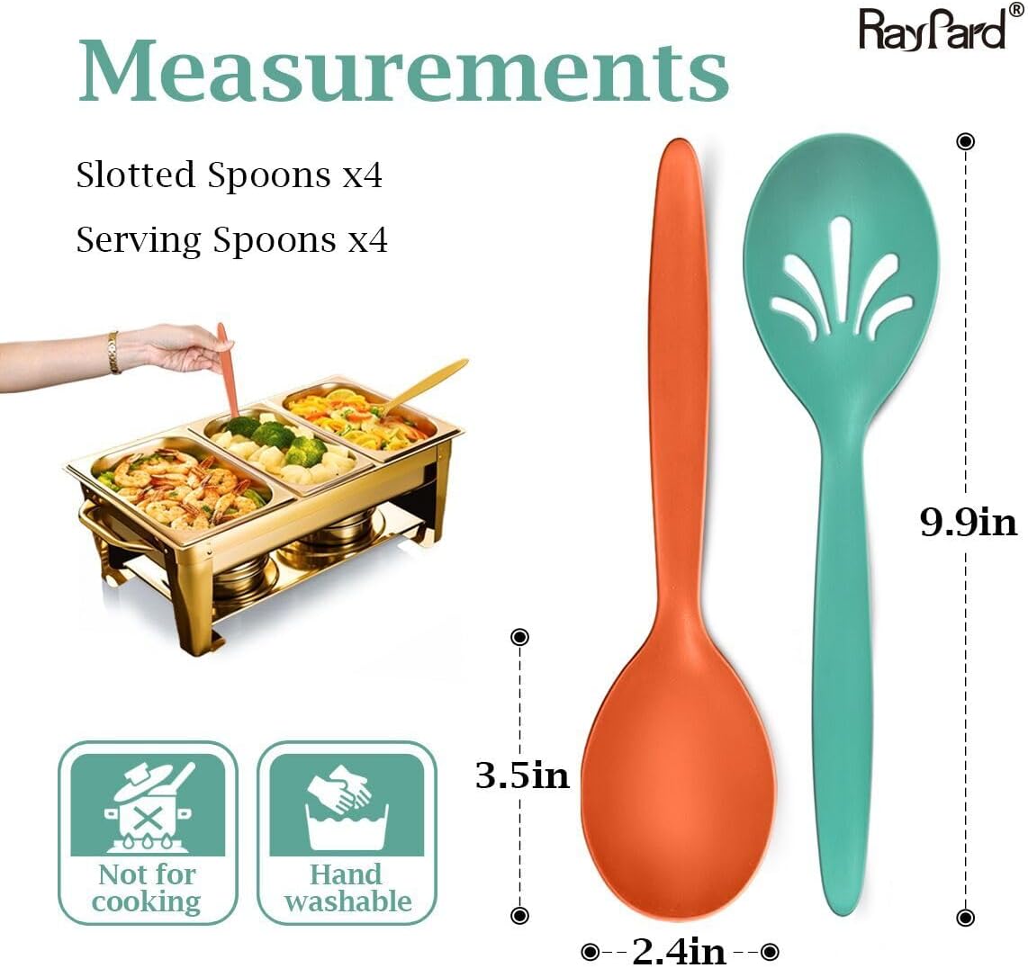 8 Pcs 10" Large Plastic Wheat Straw Serving Spoons Set, Serving Spoons & Slotted Spoons, Kitchen Mixing Serving Spoon for Party Buffet Catering (Orange/Blue/Yellow/Green, Not for Cooking) - Image 2