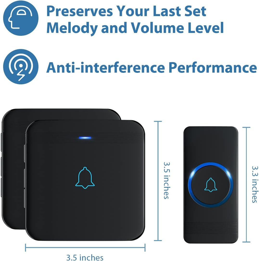 AVANTEK Wireless Doorbell, D-3B Waterproof Door Chime Kit Operating at over 1300 Feet with 2 Plug-In Receivers, 52 Melodies, CD Quality Sound and LED Flash - Image 5