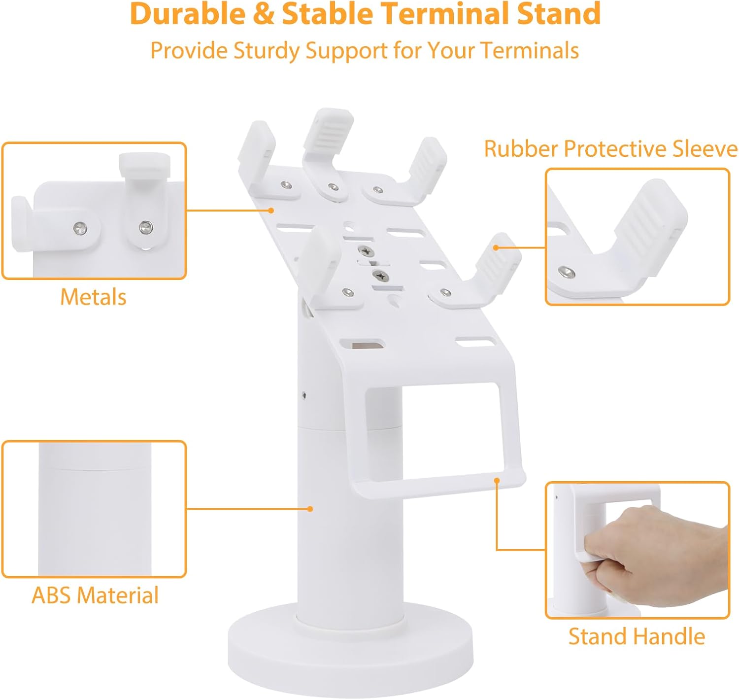 Universal Square POS Machine Terminal Stand, Adjustable Square Credit Card Reader POS Stand, 7" Tall Swivel and Tilt Terminal Holder with Complete Kit, Screw-in and Adhesive, White - Image 4