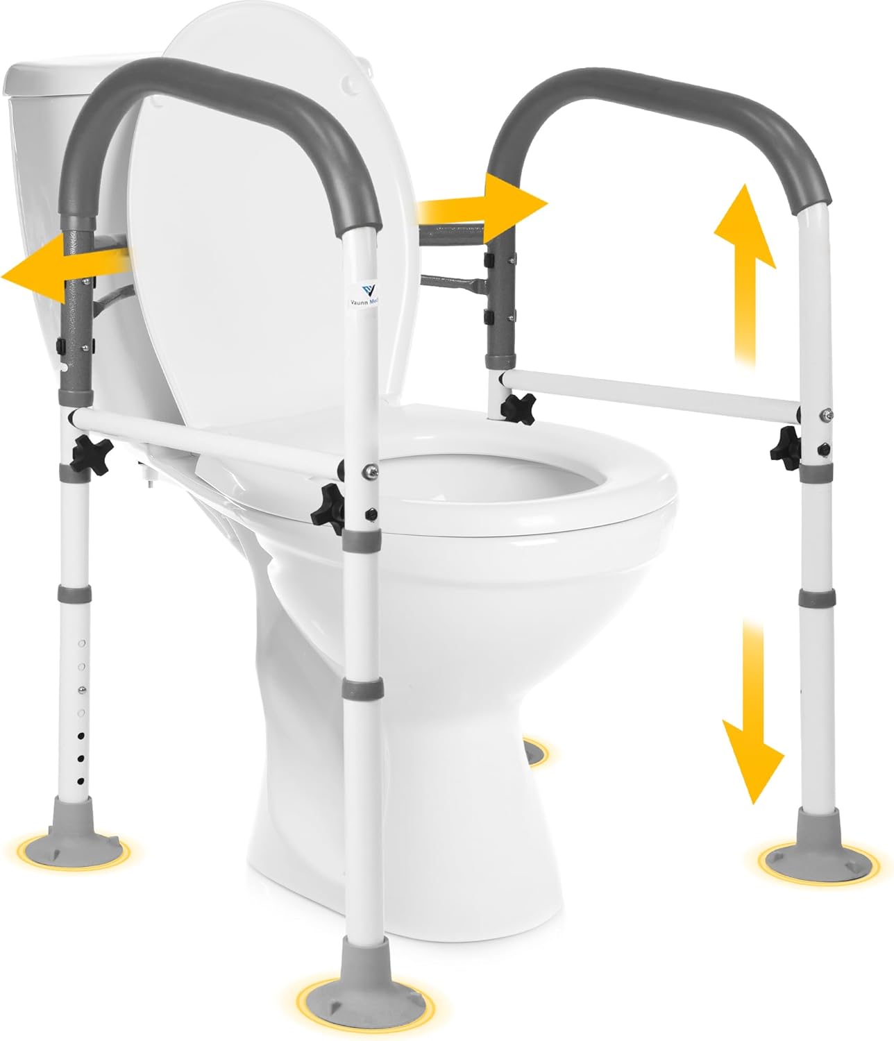 Vaunn Medical Deluxe Adjustable and Foldable Toilet Safety Frame, Bathroom Handrail Assist Grab Bar Handle (Gray, Adjustable Width and Height)