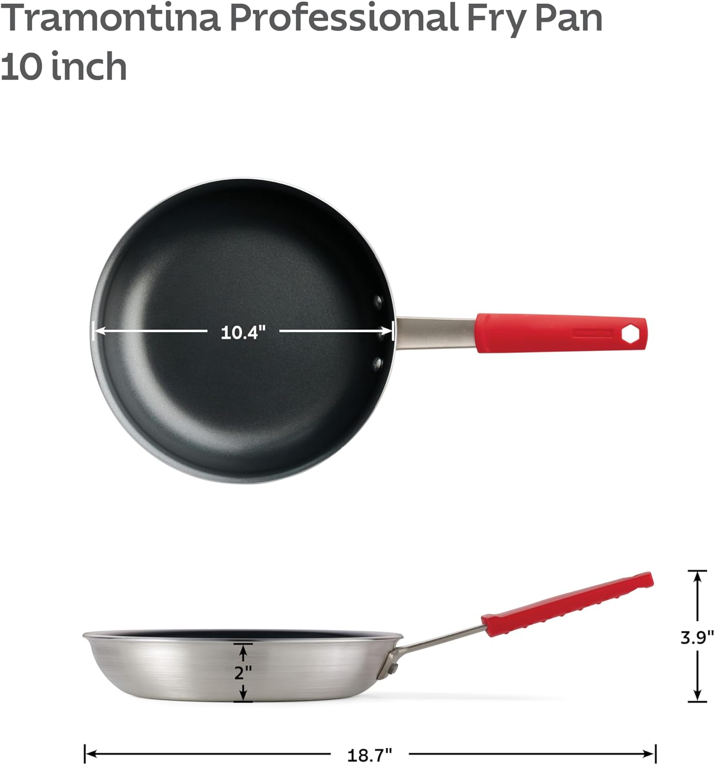 Tramontina Professional 10-Inch Non Stick Frying Pan, Heavy-Gauge Aluminum Skillet with Reinforced Nonstick Coating, Red Handle, Dishwasher and Oven Safe - Image 4