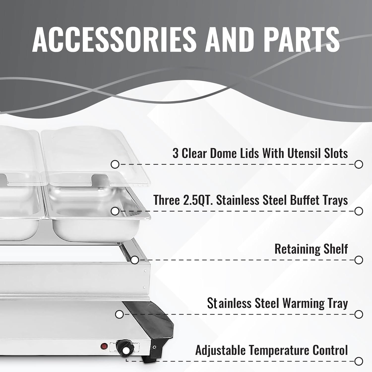 Alpha Living 3x2.5 QT Food Warmers for Parties Buffet Servers and Warmers – Premium Catering Supplies Buffet Display – Stainless Steel Electric Food Warmers with Temperature Control - Image 6